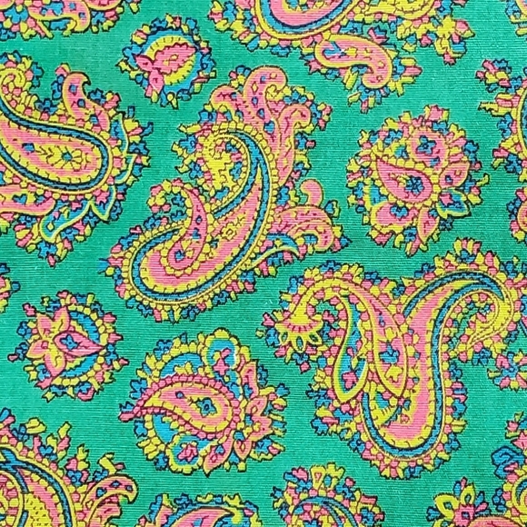 Vintage 70s Green, Pink and Yellow Printed Paisley Cooking Apron - Picture 4 of 16